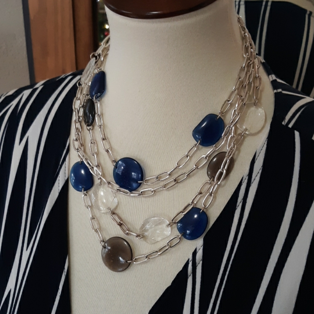Chunky Multi Strand Bead & Chain Necklace